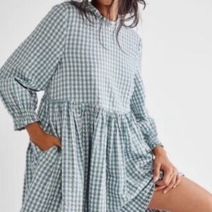 Free People XL Teal Gingham Living For This Tunic Mini Dress